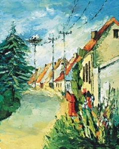 Bociany - 61 cm x 54 cm; olej