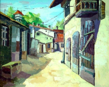 Szamocin - podwrko - 85 cm x 65 cm; olej